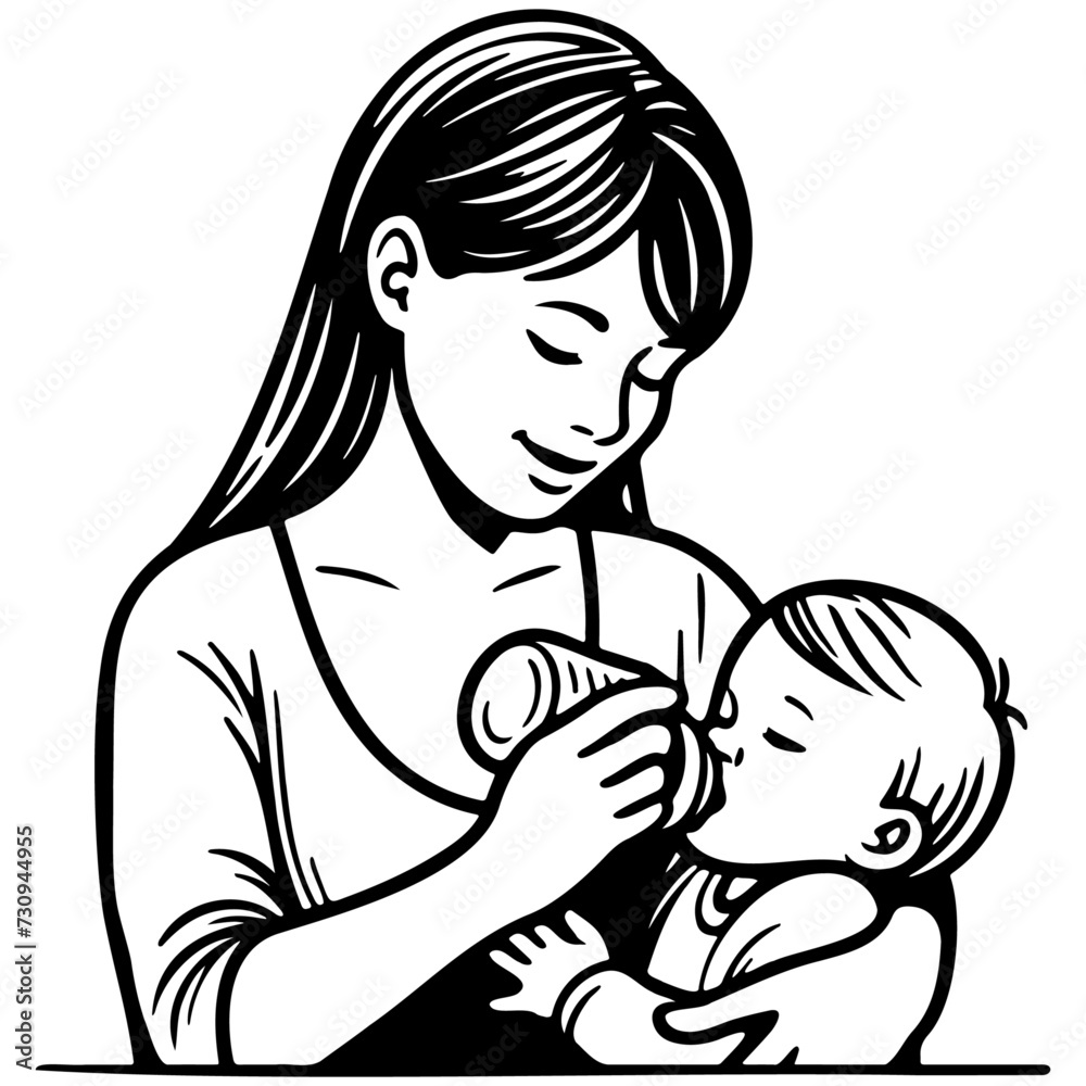 Bottle Feeding Sketch Drawing. Bottle Feeding Sketch Drawing.