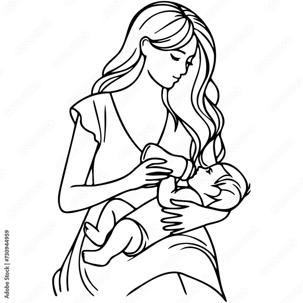 Bottle Feeding Sketch Drawing. Bottle Feeding Sketch Drawing.