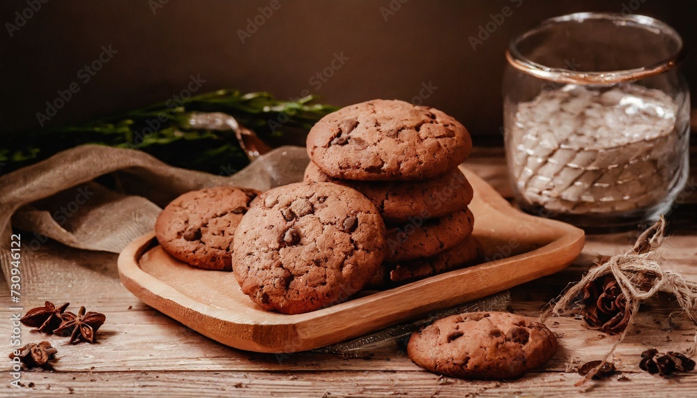 delicious homemade chocolate cookies on a wooden table