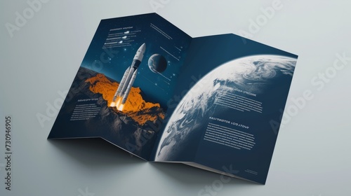Mock-up magazine or catalog dedicated to space flights and exploration photo