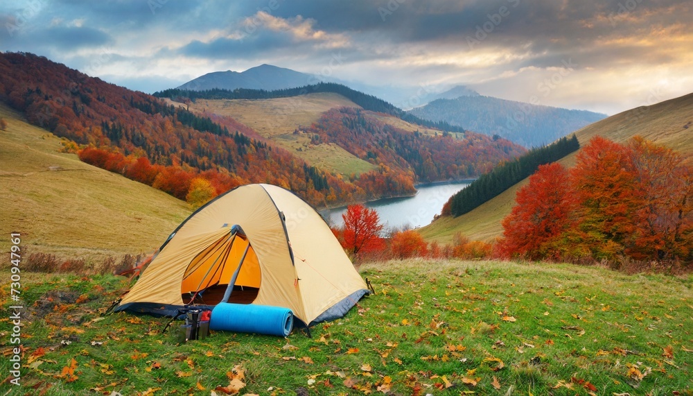 camping in autumn mountains