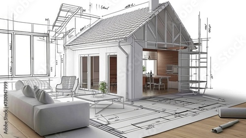 In an architect workshop, a detailed house replica, blending digital schematics. The model showcases a meticulous blend of digital innovation and hands-on craftsmanship © Friedbert