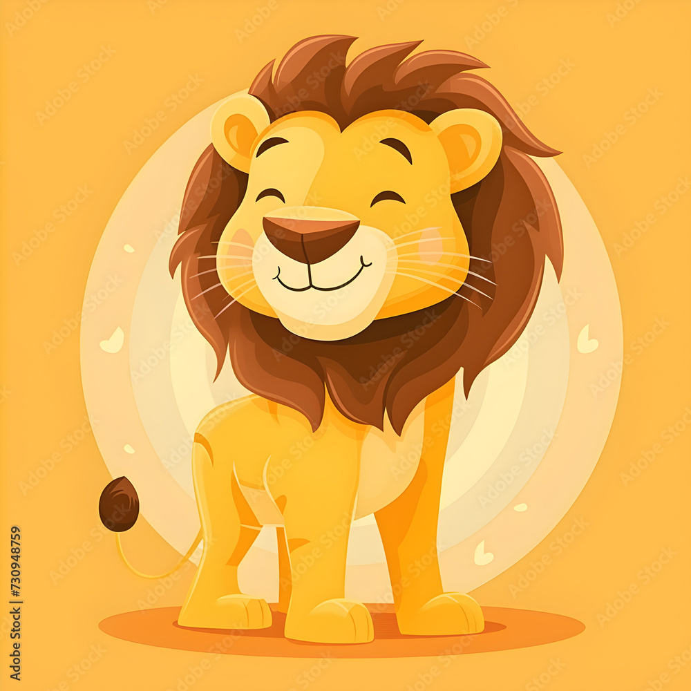 Obraz premium Flat Logo of Cute Cartoon Lion Vector Icon Illustration Animal Nature Concept