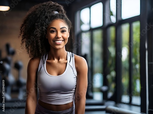 Smiling young black woman fitness model in sportswear doing exercise Free Download Smiling young black woman fitness model in sportswear doing exercise - GFXLoad