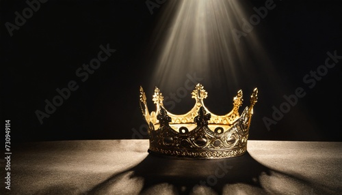 vertical photo for posters and banners a crown on a black background is highlighted with a golden beam one to one low key image of a beautiful queen fantasy of the medieval period game thrones photo