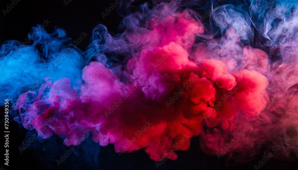 dense multicolored smoke of red purple and pink colors on a black background background of smoke vape