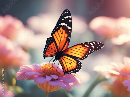 Butterfly perched on garden flower.