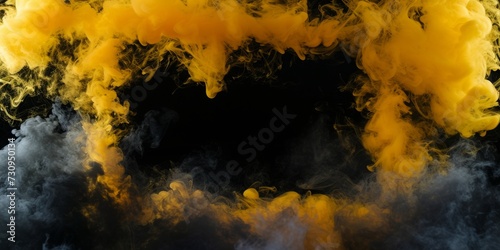 A Yellow Smoke Frame with a Black Heart. Sulphurous Silhouette: A Black-Cored Frame of Golden Smoke.