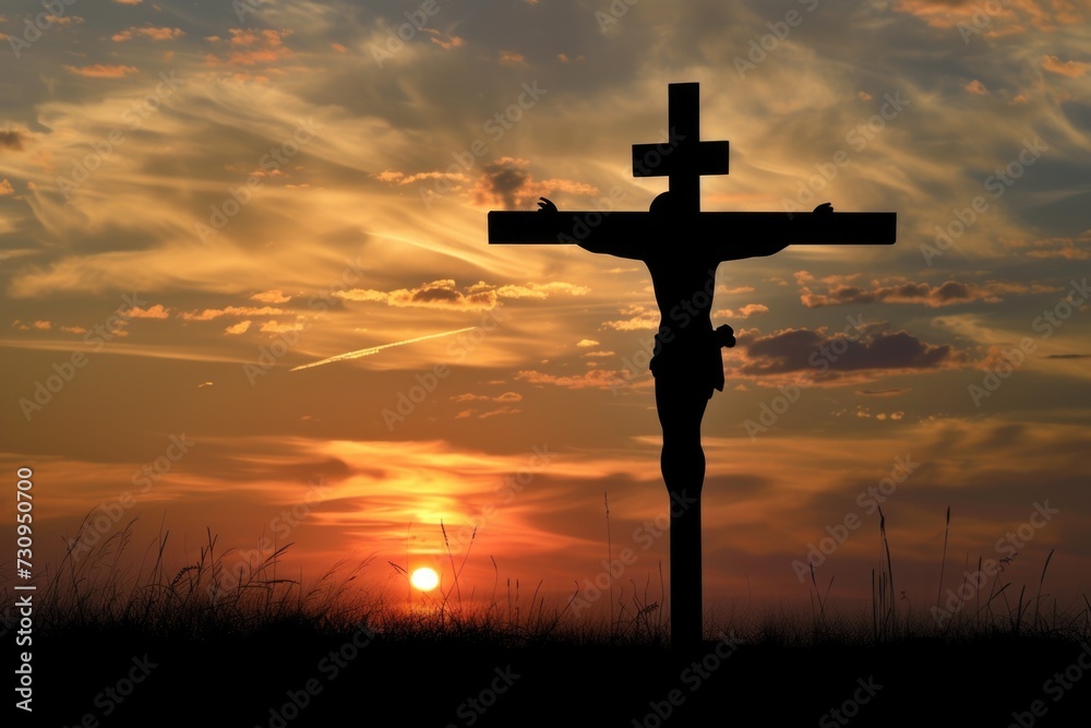 A cross on a hill with a sunset in the background Easter greeting card with sunset sky A cross on a hill with a sunset in the background Easter greeting card with sunset sky