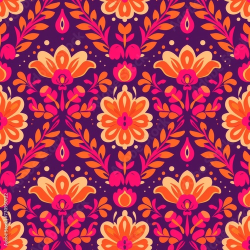 Purple Latin Floral Seamless Pattern. Latin American style floral seamless pattern on purple.
