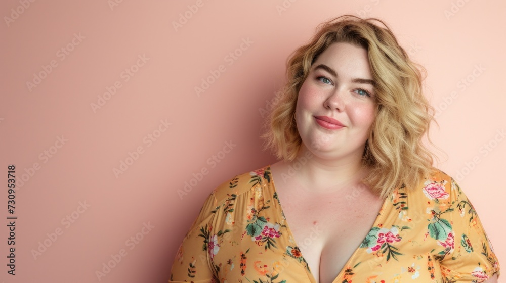 Graceful posing enhances the beauty and body positivity of a plus-size woman.