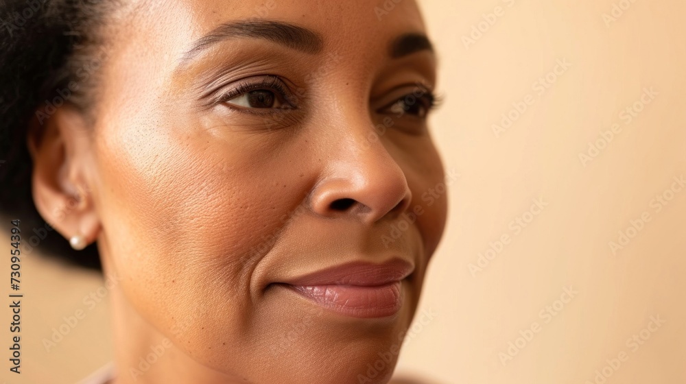 A close-up portrait of a woman with a gentle smile showcasing her warm complexion subtle makeup and the soft texture of her hair. A close-up portrait of a woman with a gentle smile showcasing her warm complexion subtle makeup and the soft texture of her hair.