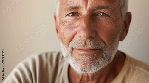 An elderly man with a serene expression showing signs of age and wisdom.