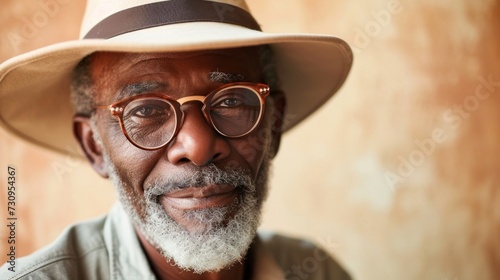 A man with a distinguished appearance wearing a wide-brimmed hat and glasses with a white beard and mustache exuding an air of wisdom and experience.