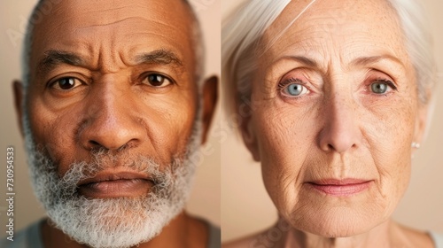 A side-by-side comparison of two individuals likely of different genders with a focus on their facial features.
