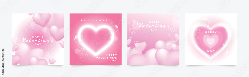 Happy Valentine's day love square cover vector set. Romantic symbol poster decorate with trendy gradient heart pastel colorful background. Design for greeting, fashion, commercial, banner, invitation. Happy Valentine's day love square cover vector set. Romantic symbol poster decorate with trendy gradient heart pastel colorful background. Design for greeting, fashion, commercial, banner, invitation.