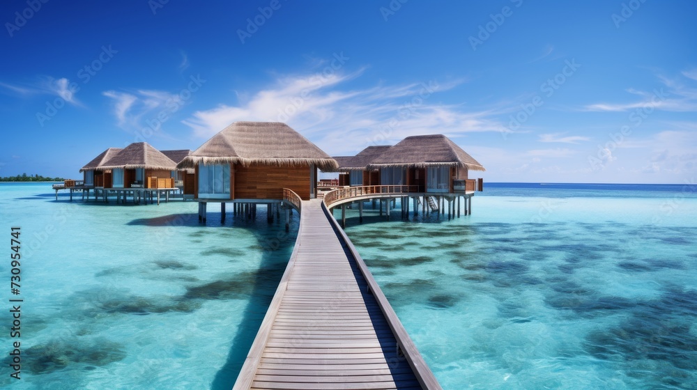 Whimsical Pathways: A Harmony of Huts and the Endless Ocean. Generative AI. Whimsical Pathways: A Harmony of Huts and the Endless Ocean. Generative AI.