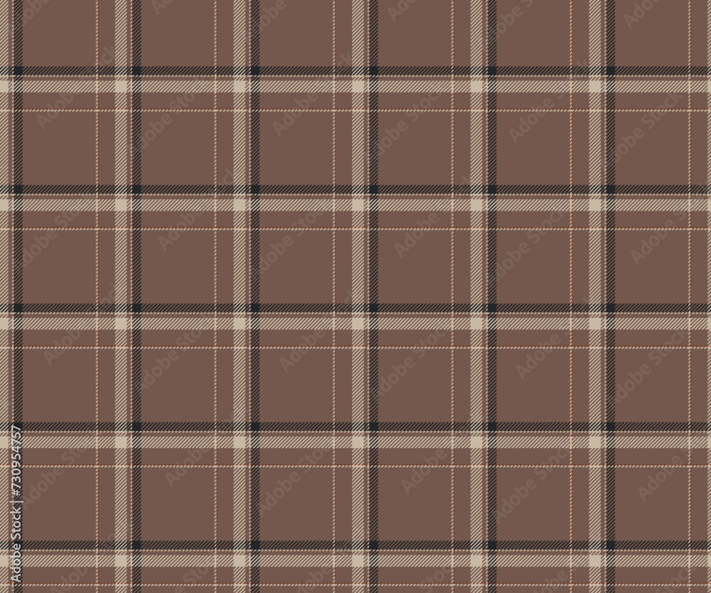 Obraz premium Plaid fabric pattern, brown, black, yellow, seamless background for textiles, clothing designs, skirts, pants or decorative fabrics. Vector illustration.