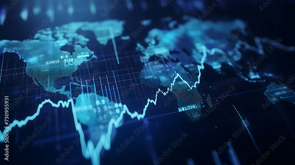 Graph and chart financial growth on world map background, investment on stock or currency in global concept