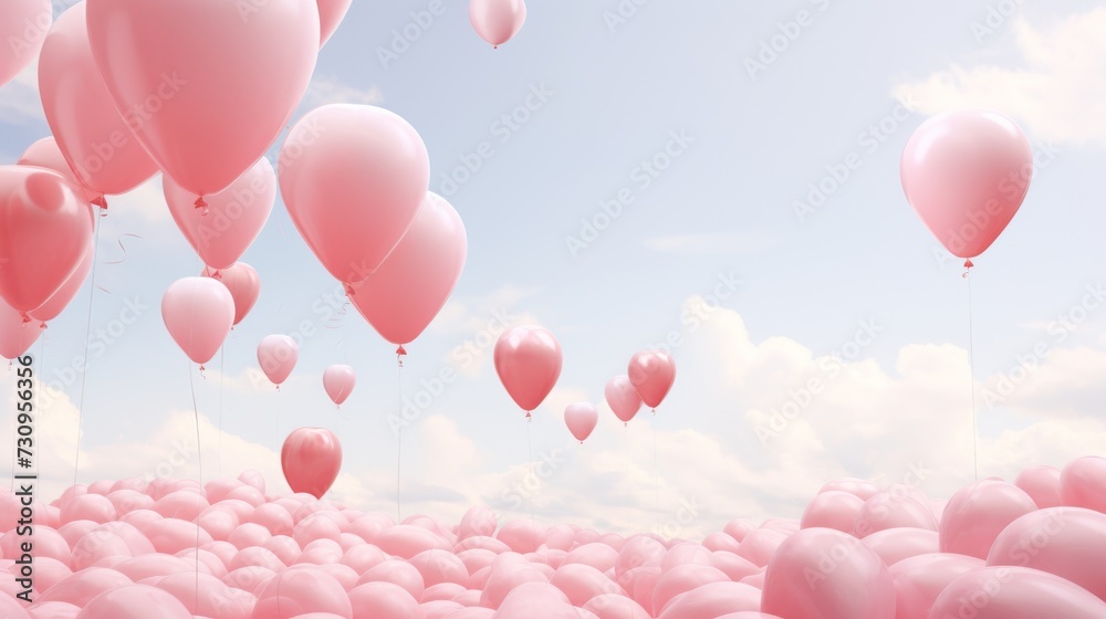 Breathless Whispers: An Enchanting Symphony of Pink Balloons Dancing in the Ether. Generative AI.