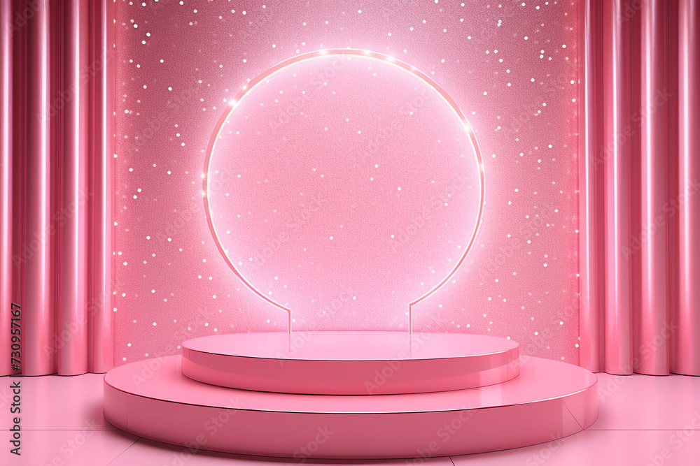 Pink podium 3d illustration background , mock up display with sparkle and glitter for beauty products or holiday event. Pink podium 3d illustration background , mock up display with sparkle and glitter for beauty products or holiday event.