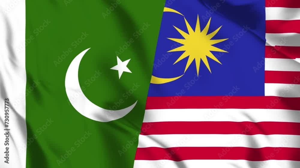 Pakistan and Malaysia Flag waving in loop and seamless animation ...