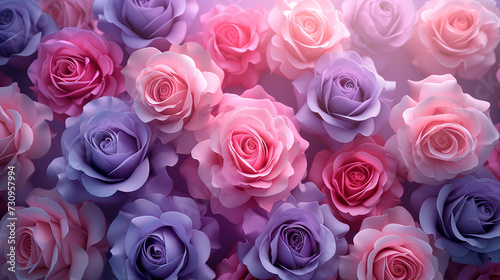 colorful pink and purple roses background, in the style of accurate and detailed, violet, purple