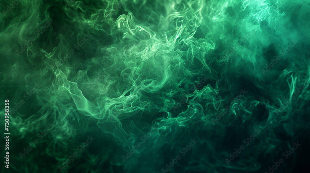 Moving green flames and smoke. Illustration.