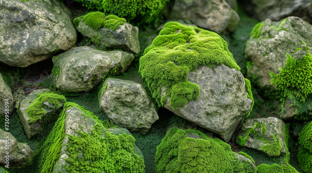 Moss-covered stones close-up texture background Moss-covered stones close-up texture background