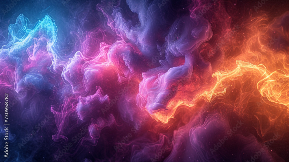 Neon color smoke illustration 3d rendering abstract background.