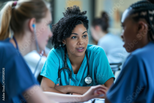 Group of Nurses Sitting Around a Table for a Meeting