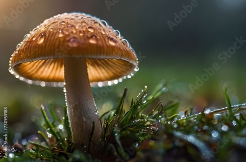Awesome fungi mushroom close up macro shot in magical world