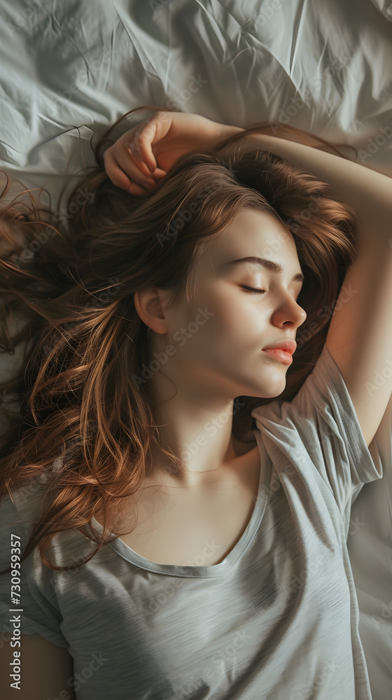 Fototapeta premium Sleeping young woman in bed