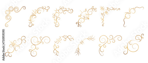 Luxury gold ornate invitation vector set. Collection of ornamental curls, dividers, border, frame, corner, components. Set of elegant design for wedding, menus, certificates, logo design, branding.