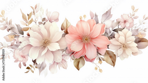 Fototapeta Naklejka Na Ścianę i Meble -  Watercolor pink gold flower abstract mural, peonies, tulips, rose, large delicate voluminous flowers, background, wallpaper, generative AI