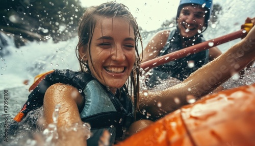 Couple rafting on the river