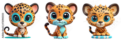 Cute funny tigers with big eyes lovely little animals isolated in transparent background