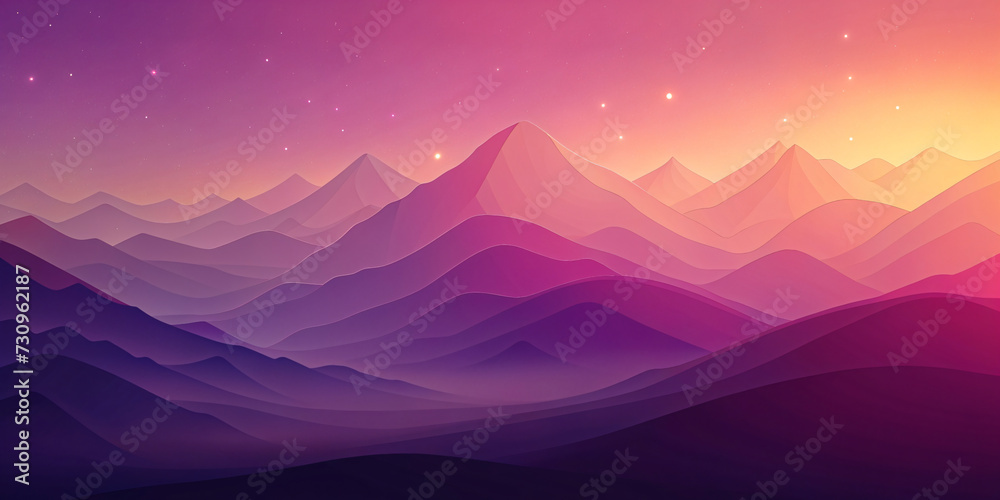 Mountain Sunrise View with Sky, Fog, and Snow in illustration style