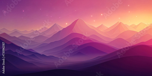 Mountain Sunrise View with Sky, Fog, and Snow in illustration style