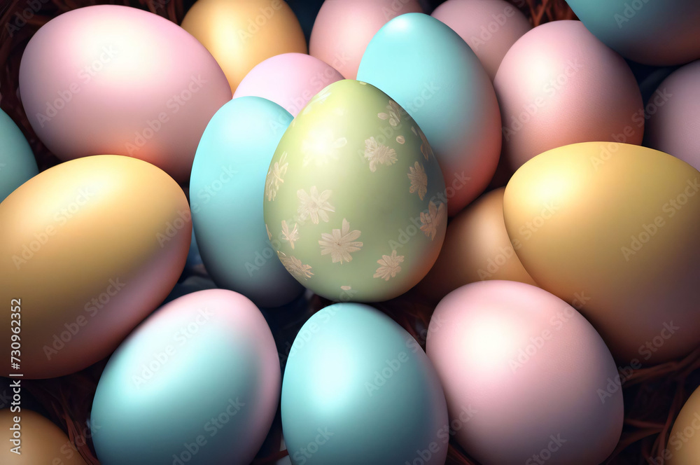 A painted Easter egg among the usual colored eggs on a dark background. Easter concept A painted Easter egg among the usual colored eggs on a dark background. Easter concept