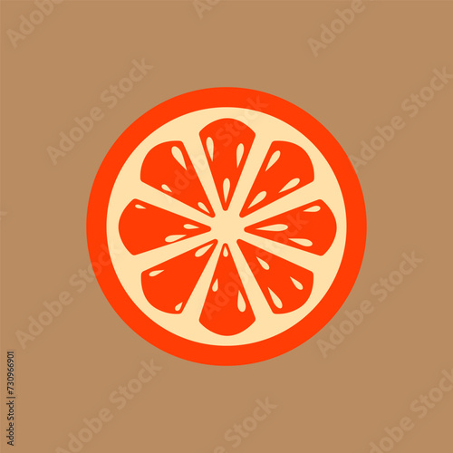 Ripe orange slice symbol isolated on background. Colorful pictogram of original design. Vector hand drawn illustration