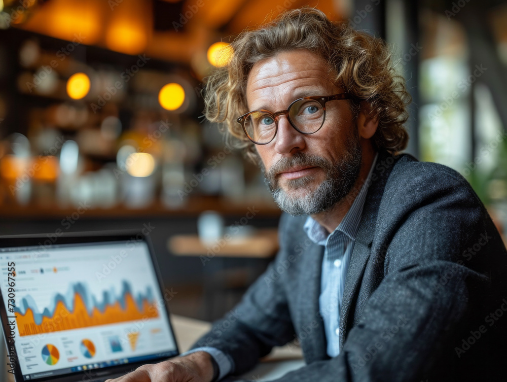 Man Sitting at Table With Laptop, Working or Studying From Home or Office Man Sitting at Table With Laptop, Working or Studying From Home or Office