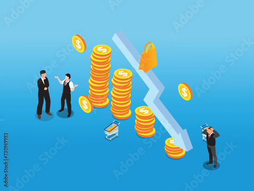 economic downturn, profit and loss, business and finance, crisis 3d isometric vector illustration