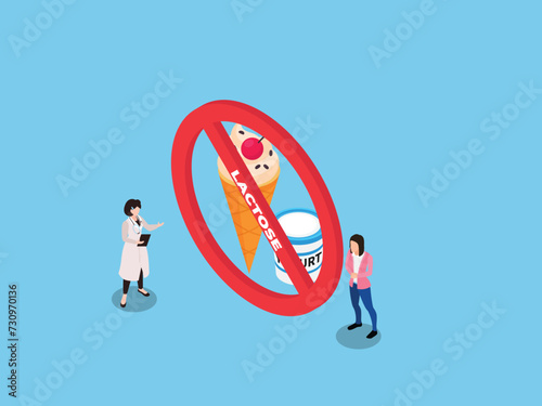 Lactose Intolerance. Dairy Products Intolerant 3d isometric vector illustration