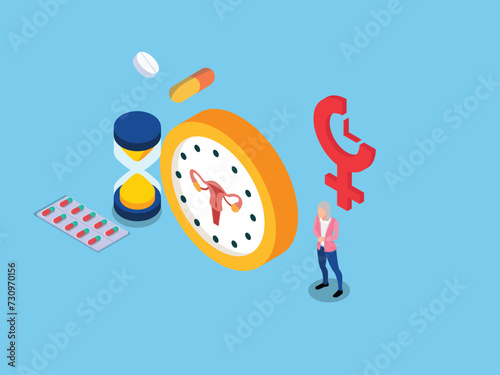 Cramps period. Menstruation days 3d isometric vector illustration