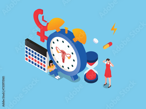 Cramps period. Menstruation days 3d isometric vector illustration