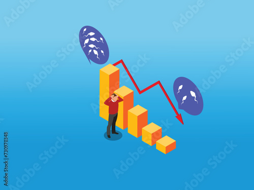 low tired sperm sleep. Infertility problem concept 3d isometric vector illustration
