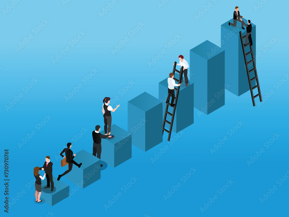 leadership, direction to a successful path,career planning, career development, team work 3d isometric vector illustration