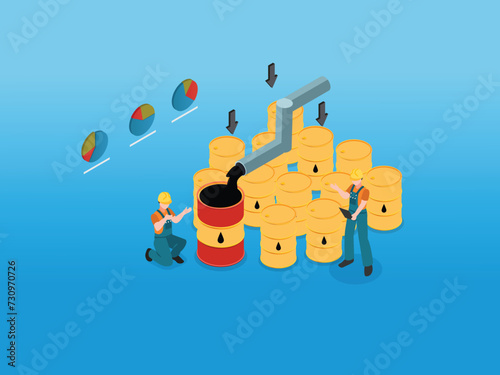 etroleum engineers control operation of fuels pipeline 3d isometric vector illustration