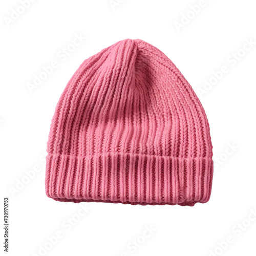 Knitted hat in pink color isolated on transparent background